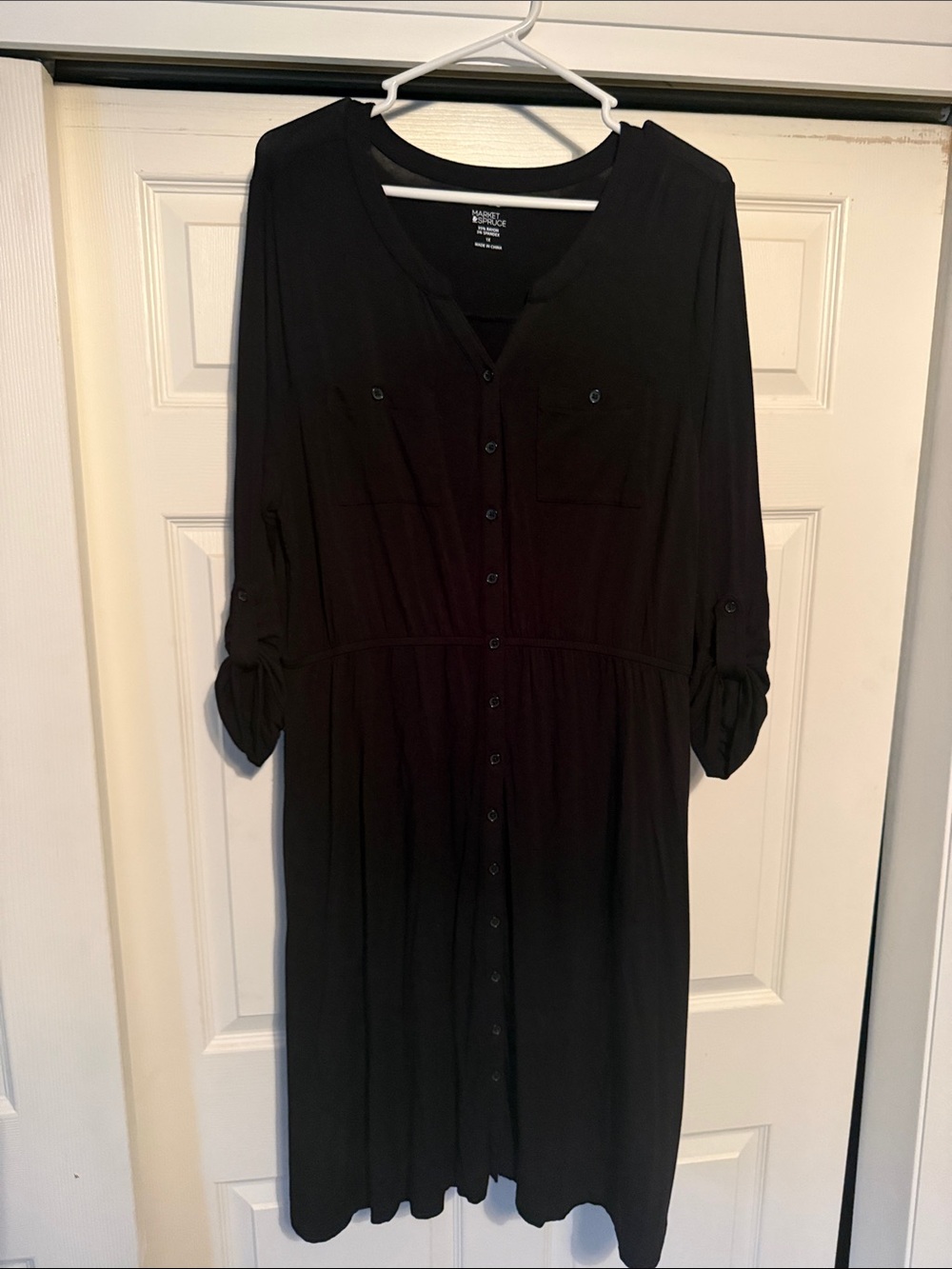 Market & Spruce Black Button-Front Midi Shirt Dress